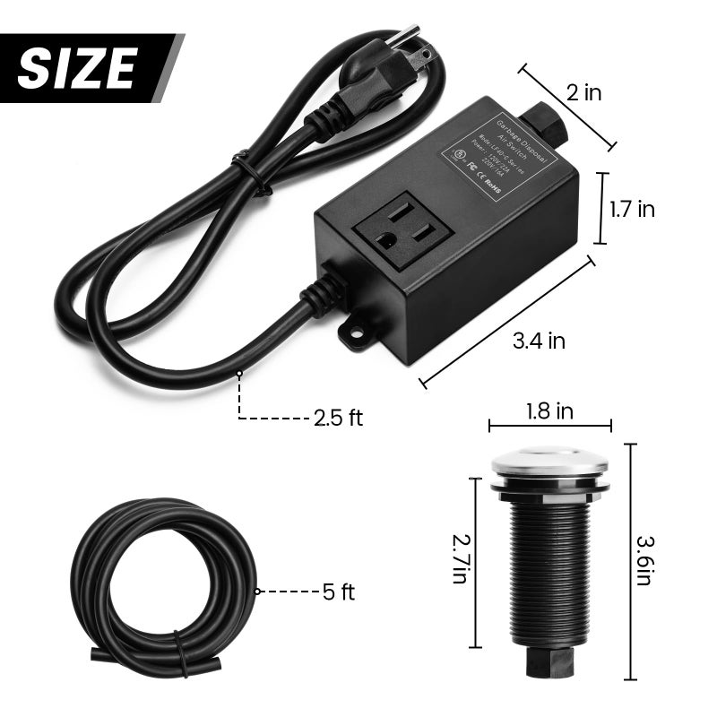 briidea Garbage Disposal Air Switch Kit for SinkTop Waste Disposal with Stainless Steel Polished Long Air Button by briidea - Image 4